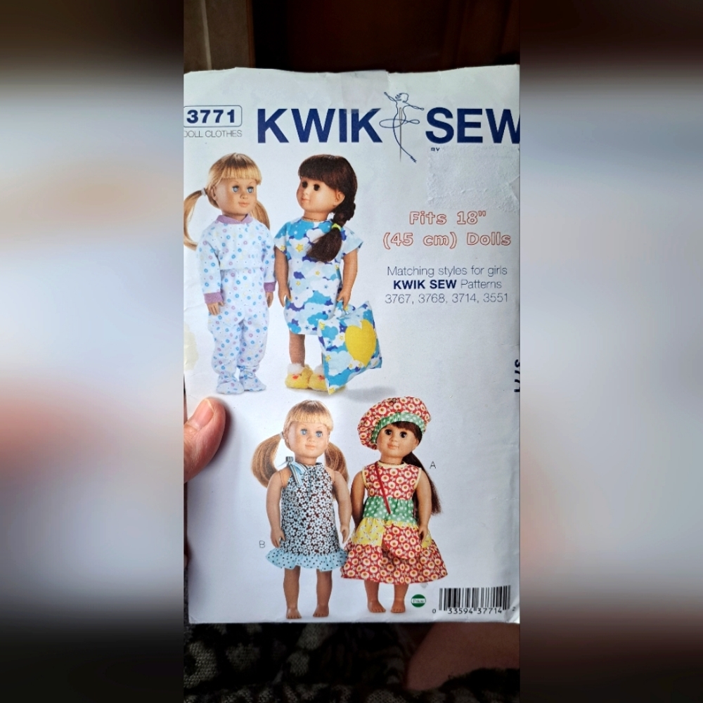 Sweet Doll Pattern By Kwik Sew 3771 Fits 18" Dolls.  Cut/all together